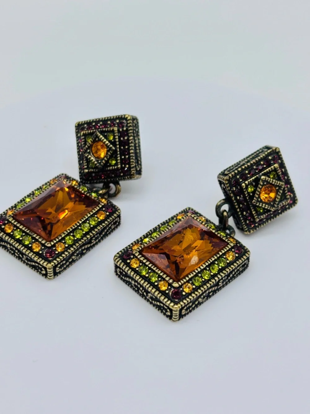 Heidi Daus Amber Swarovski‎ Crystal Drop Earrings with Green Accent